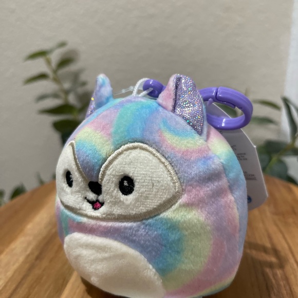 NWT squishmallows  “Felexine” pastel rainbow fox 3” squish clip on keychain - Picture 4 of 4
